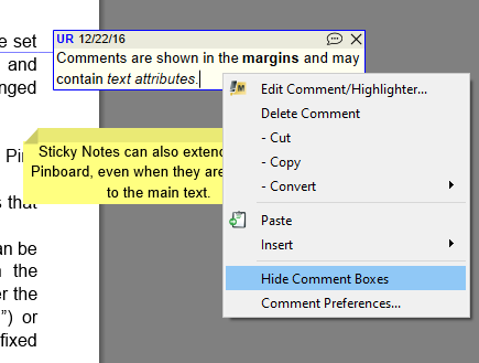 Comments context menu