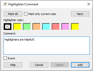 Highlighter/comment dialog