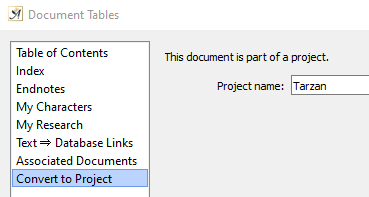 Convert to project dialog