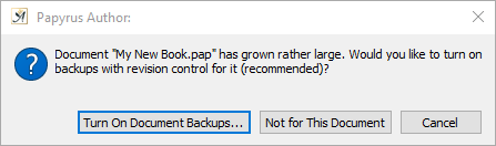 Document backup message