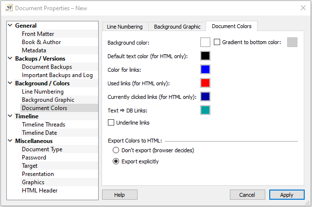 Document properties document color settings