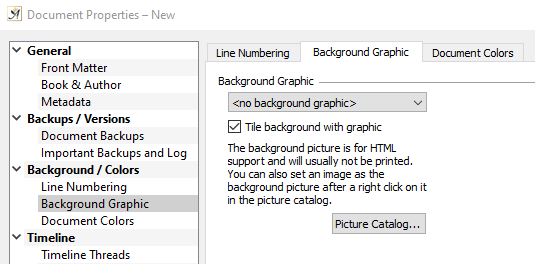 Document properties background graphic