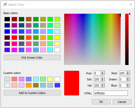 Graphic object properties define color dialog