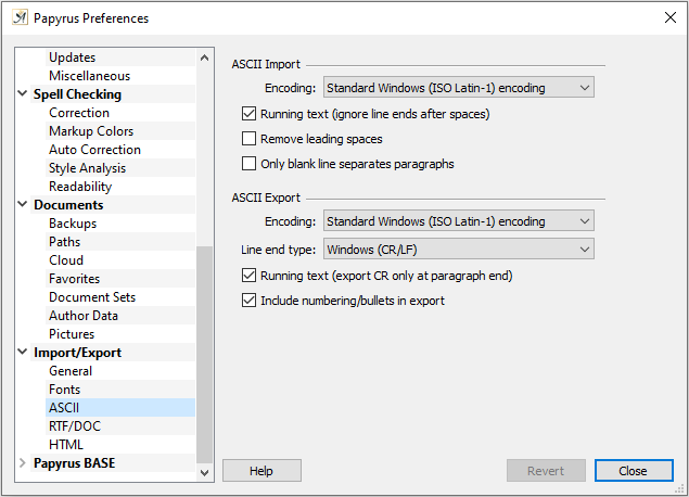 Preferences import ASCII settings