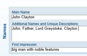 Character field for pseudonyms