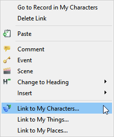 Linking to the My Characters database via the context menu