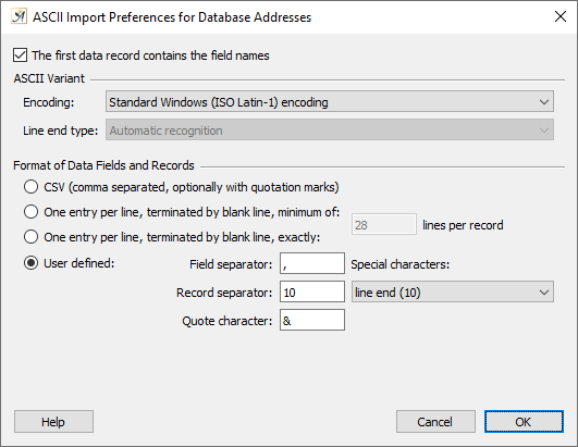 Database ASCII import