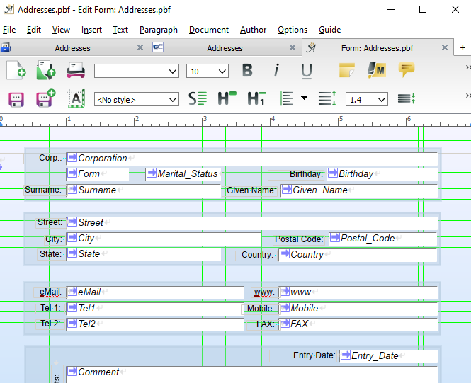 Database form