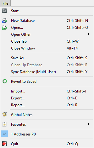 Papyrus Base File menu