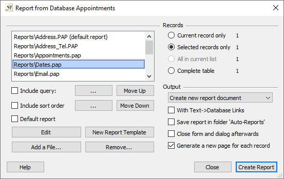 Database reports