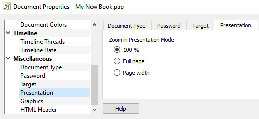 Document properties presentation dialog