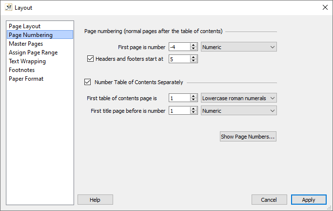 Document layout page numbering