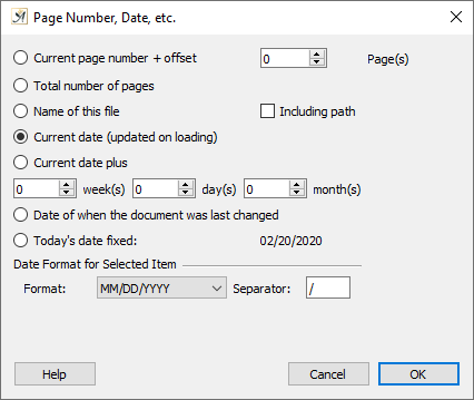 Assigning page numbers, dates. etc