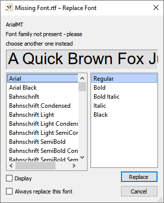 Font replace dialog