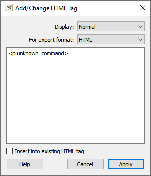 HTML Tag dialog