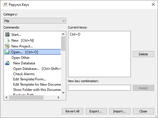 Keyboard shortcut dialog