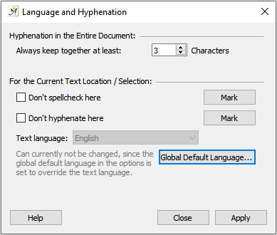 Language and hyphenation dialog