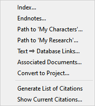 Document menu indices and directories submenu