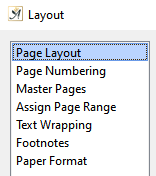 Page layout menu