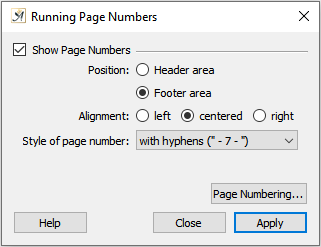 Page numbering dialog