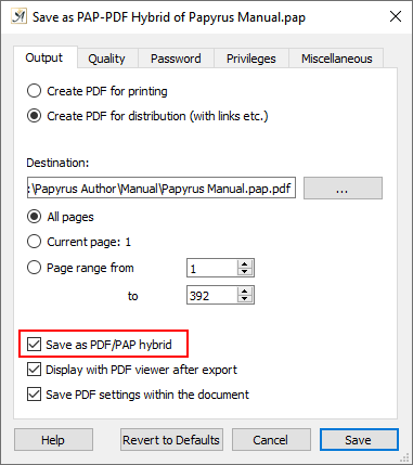 Dialog for printing pap/pdf hybrid documents