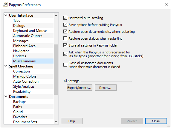 Preferences miscellaneous settings