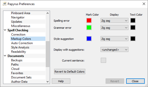 Preferences markup color settings