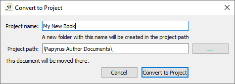 Convert document to project dialog