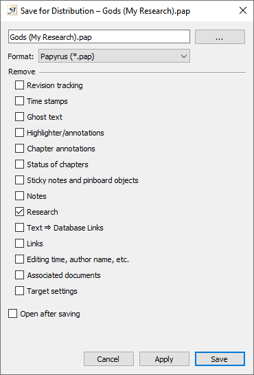 Research distribution settings