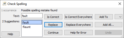 Spelling and grammar check routine dialog