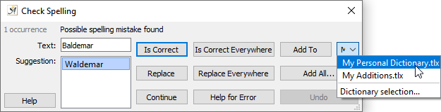 Spell check dialog adding to your dictionary