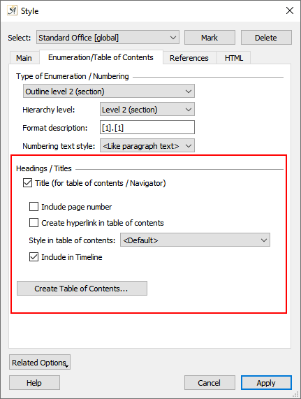 Style enumeration dialog