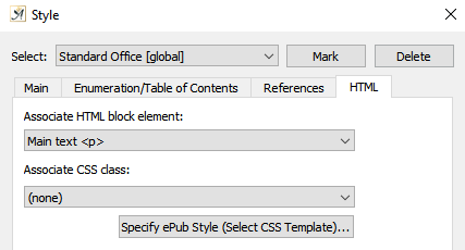 Style dialog HTML tab