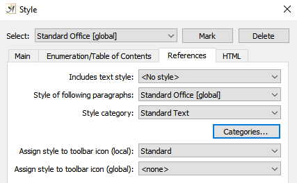 Style dialog references tab