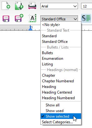 Style dropdown list show selected