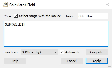 Table field calculation dialog