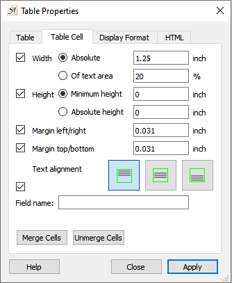 Table properties cell tab