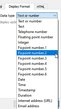 Table properties dialog display tab