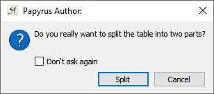 Table split message