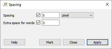 Text spacing dialog