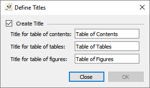 TOC define titles dialog