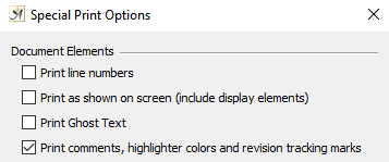Track changes special print options