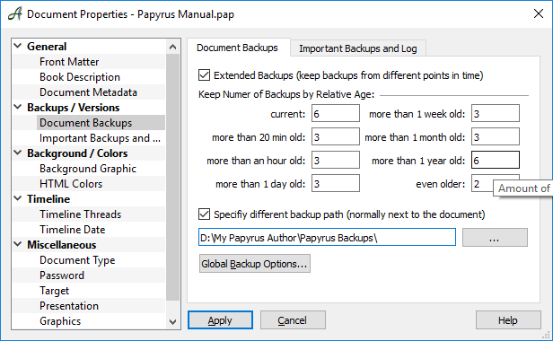 Backup Copies in Papyrus Author