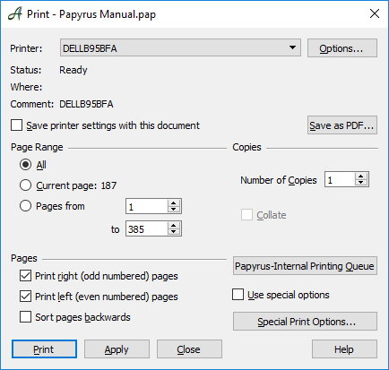 Printing in Papyrus Author
