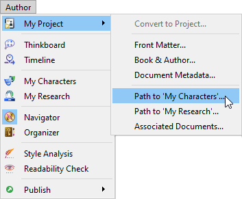 Author menu, my project sub menu