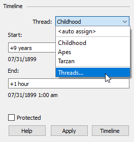 Timeline dialog in the Organizer