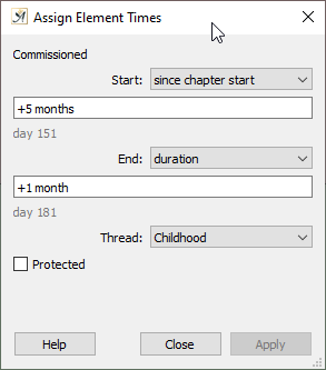 Timeline assign time dialog