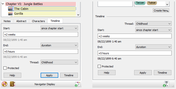 Timeline dialog in the Navigator and Organizer