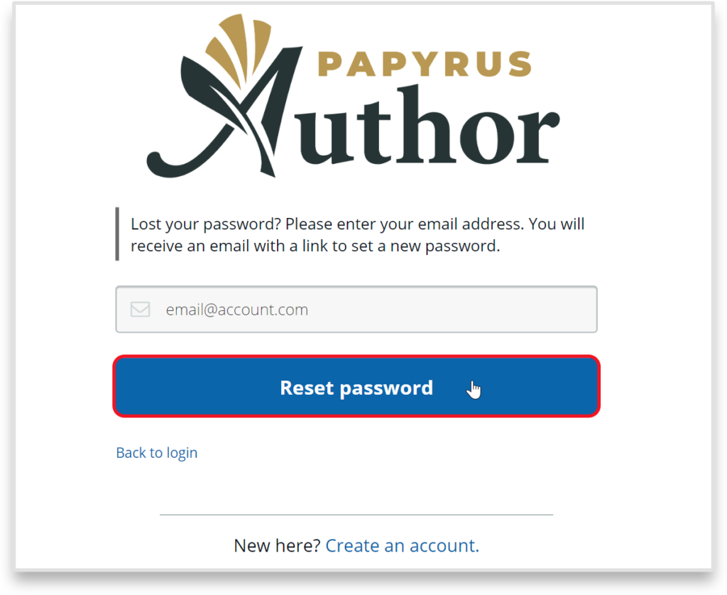 Page where you can request for password reset