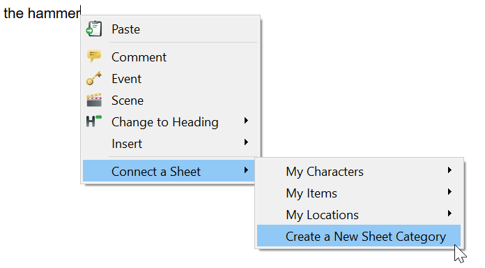 Create New Sheet category